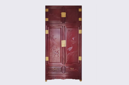 峡江高端中式家居装修深红色纯实木衣柜